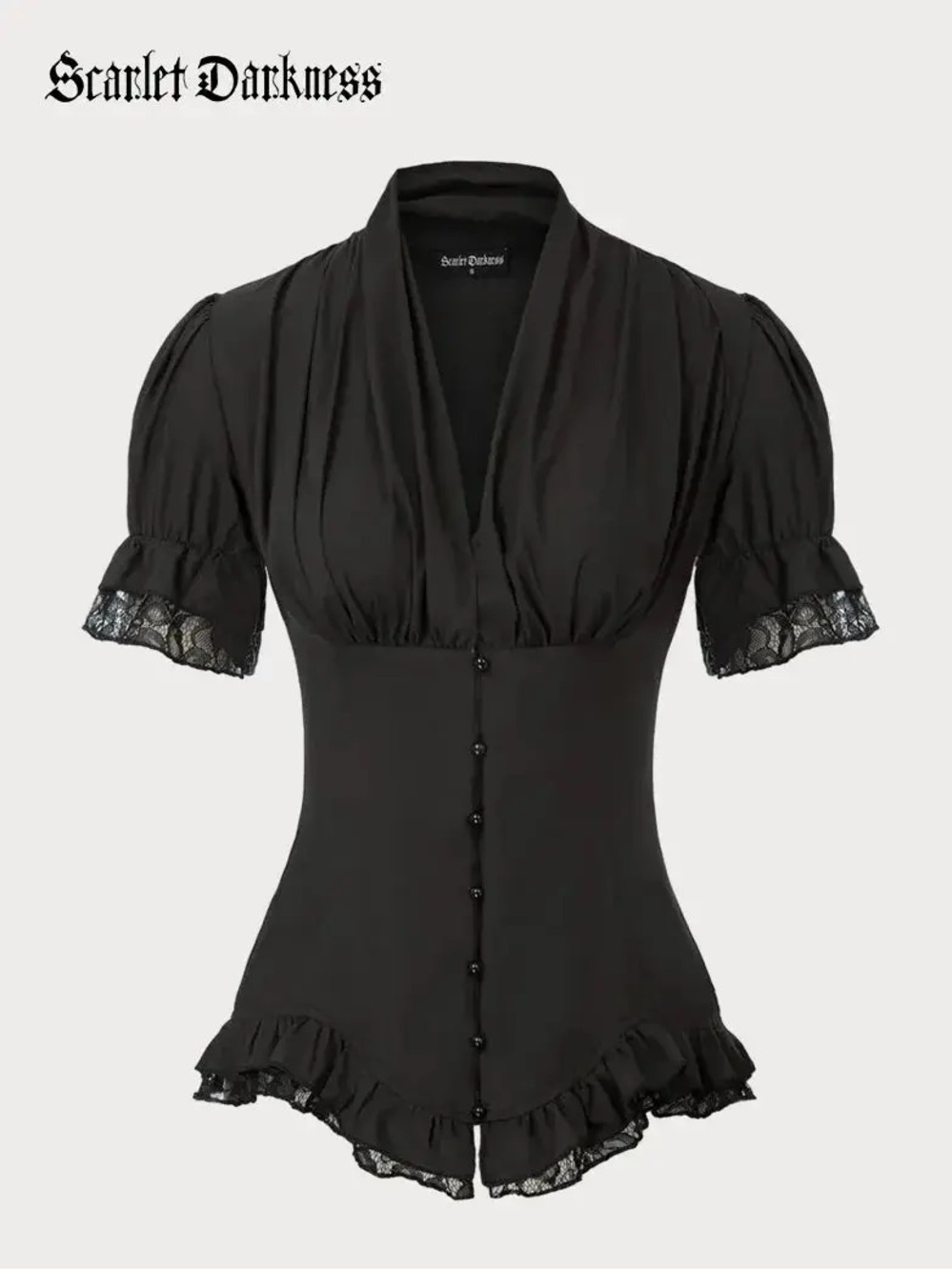 Black Puff-Sleeve Corset Blouse